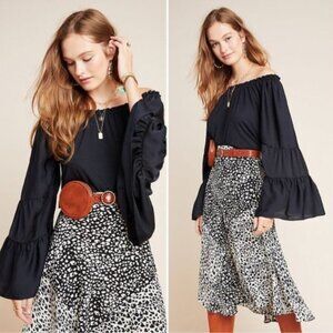 Anthropologie Black Off Shoulder Ruffled Hippie Fairy Peasant Top